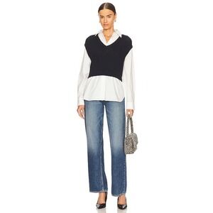 THEORY New woven rope vest combo with poplin shirt in navy/white